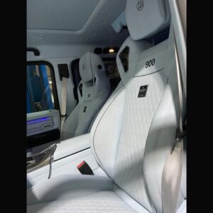 Custom white leather upholstery on Brabus 900 G-Wagon interior in Dubai by Weiss Auto Concept