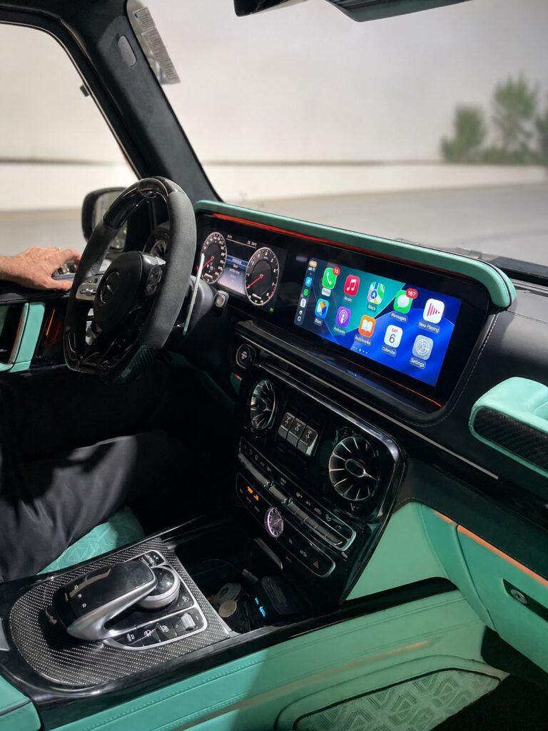 2022 Mercedes G63 with wireless Apple CarPlay on upgraded Android screen in Dubai by Weiss Auto Concept