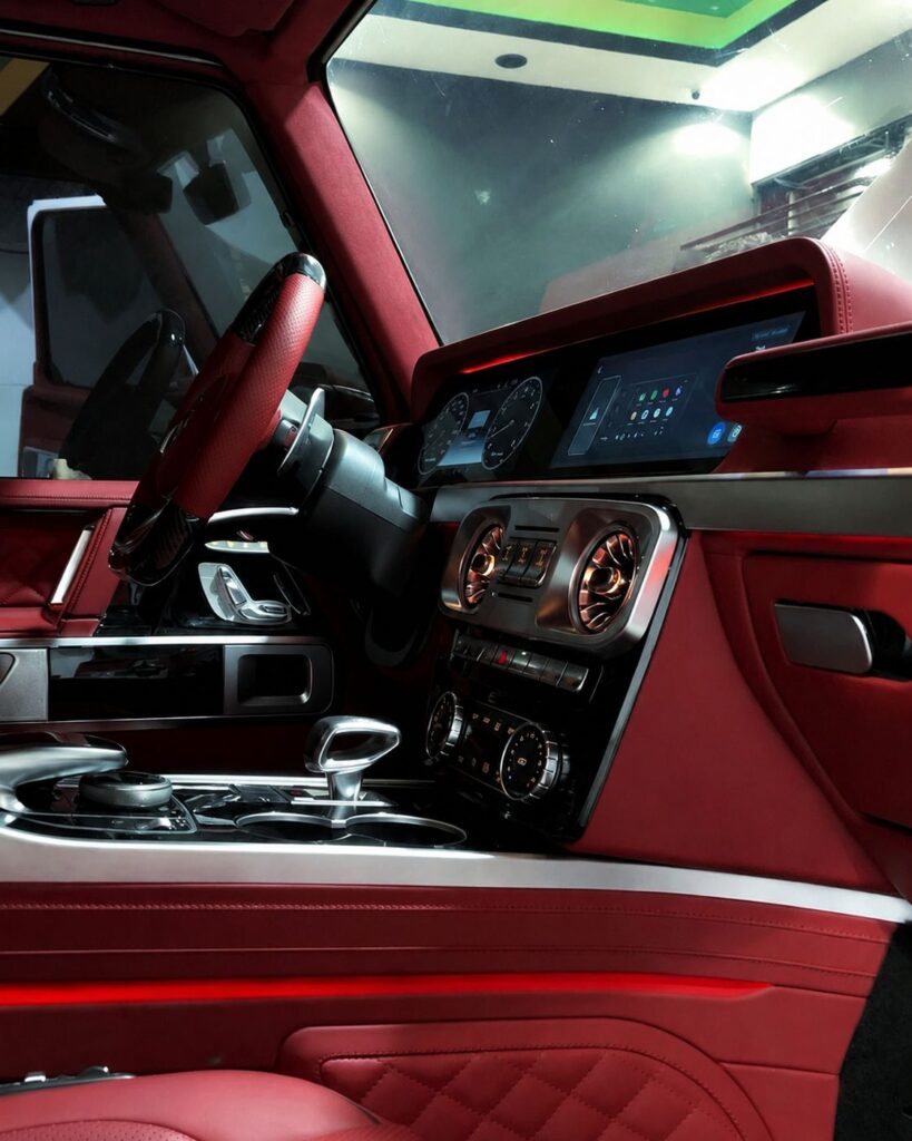 Mercedes G63 W464 interior conversion with red leather and starlight roof in Dubai by Weiss Auto Concept