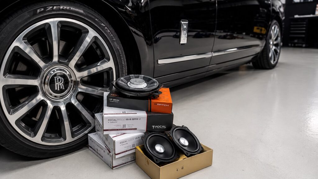 Luxury car sound system upgrade in Dubai with Focal and Match components on a Rolls-Royce