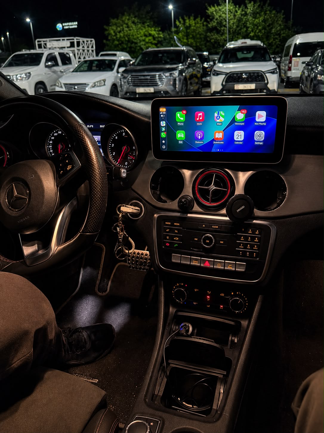 Mercedes CLA250 screen running wireless Apple CarPlay after repair in Dubai