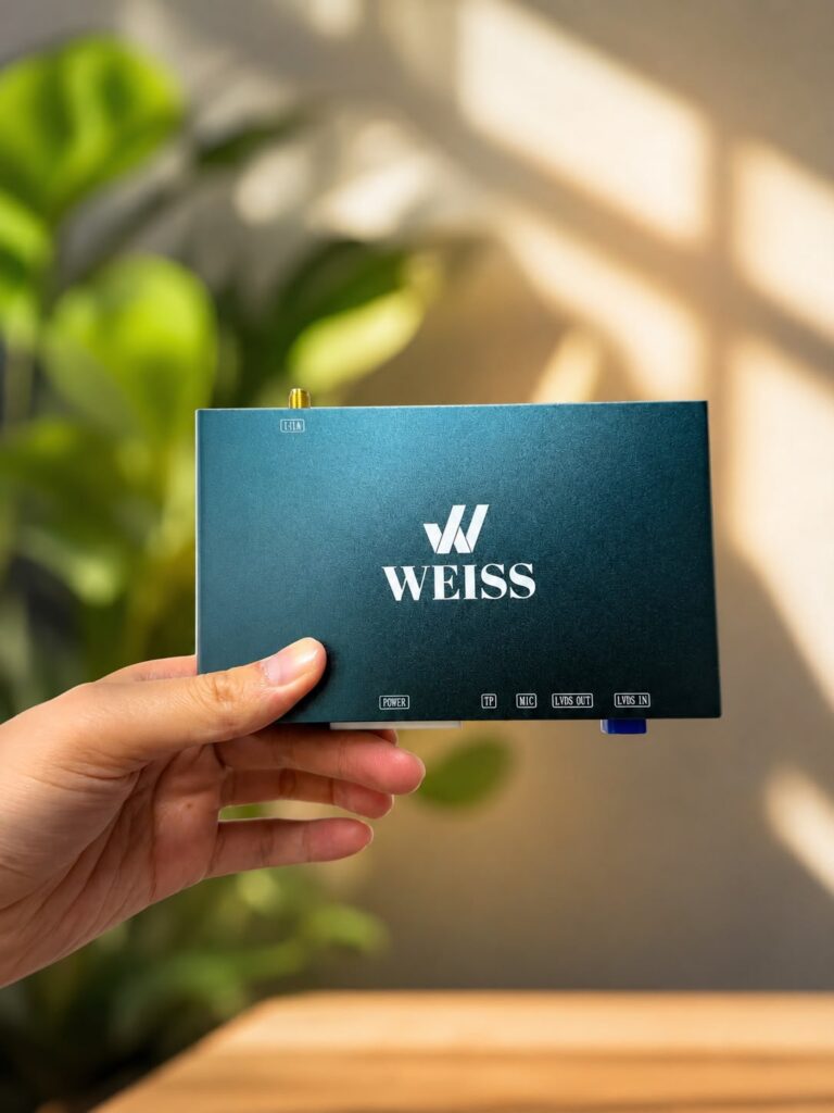 Weiss MMI interface module with LVDS input and output ports used for wireless CarPlay integration on Audi at Weiss Auto Concept Dubai