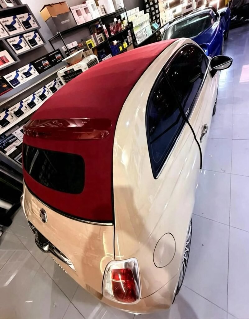 Fiat 500C with new red soft top after replacement at Weiss Auto Concept Dubai