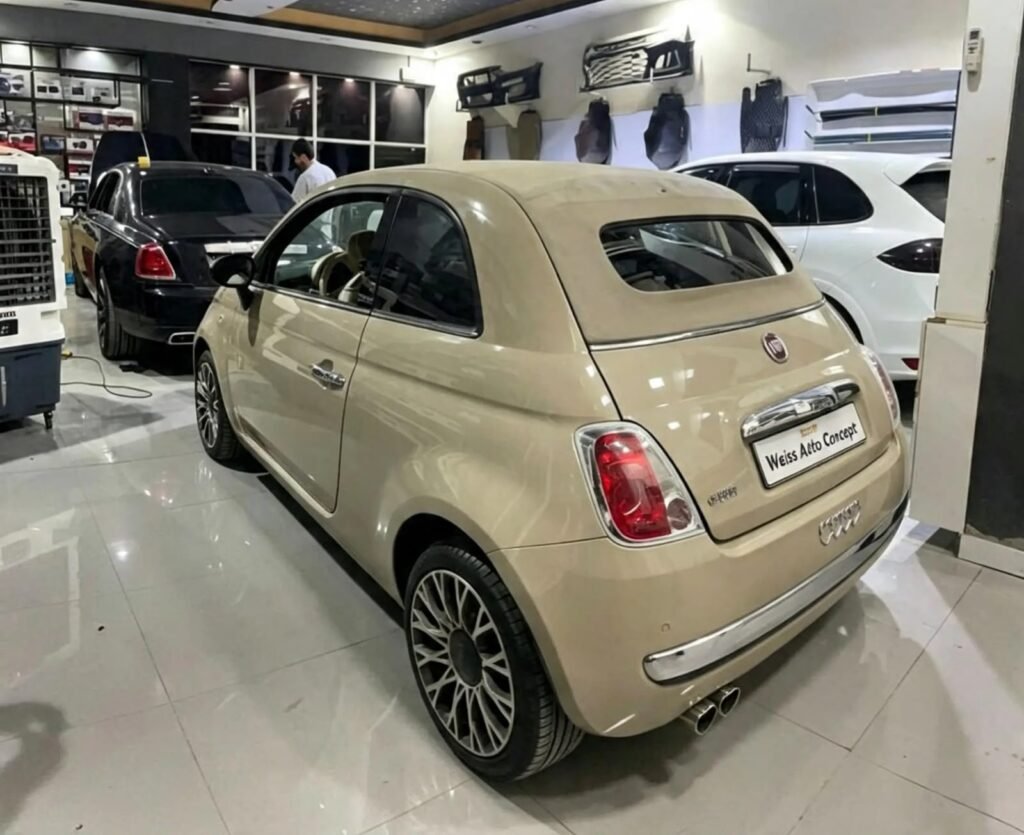 Fiat 500C with original beige soft top before color change in Dubai