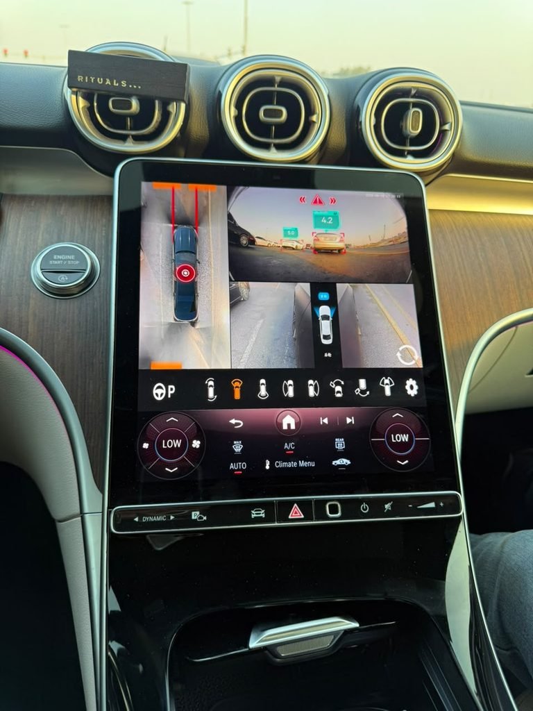 Mercedes CLE 360 camera AI object detection on MBUX screen