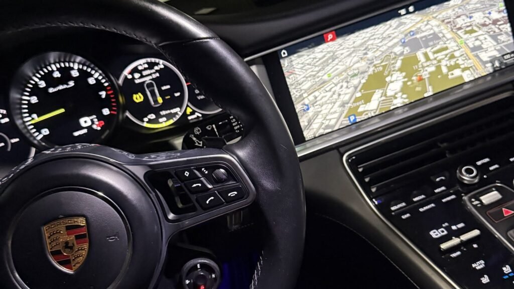 Porsche GCC conversion on a Panamera Turbo S E-Hybrid PCM 4.0 showing Dubai 3D navigation map
