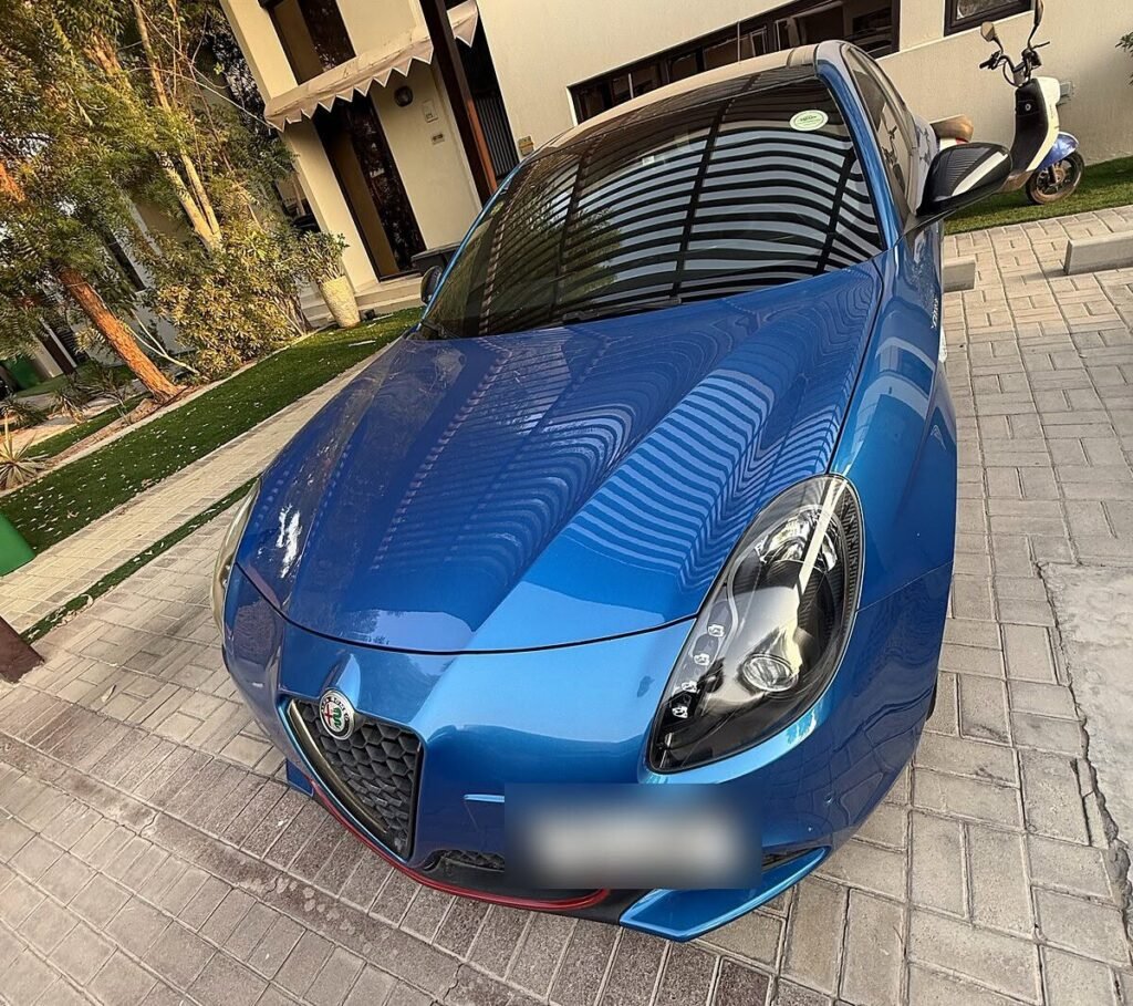 Alfa Romeo Giulietta 2021 in blue at Weiss Auto Concept Dubai before Apple CarPlay installation